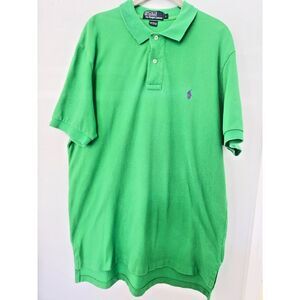 Ralph Lauren Polo Shirt Large 100% Cotton Green Shirt - Purple Logo